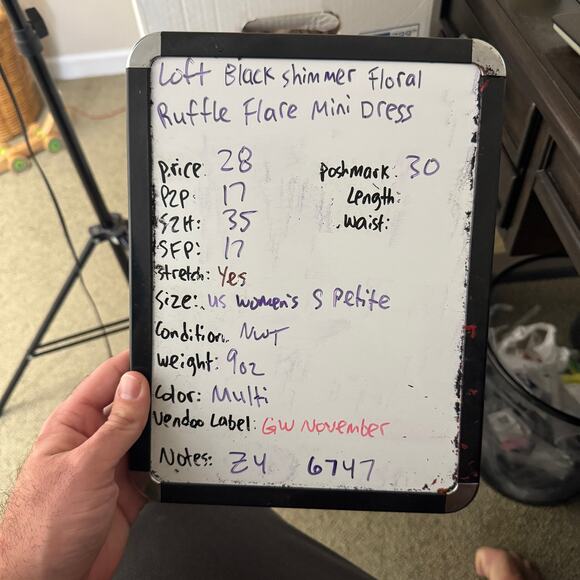 Loft Black Shimmer Floral Ruffle Flare Mini Dress US Womens S Petite New - Picture 7 of 7
